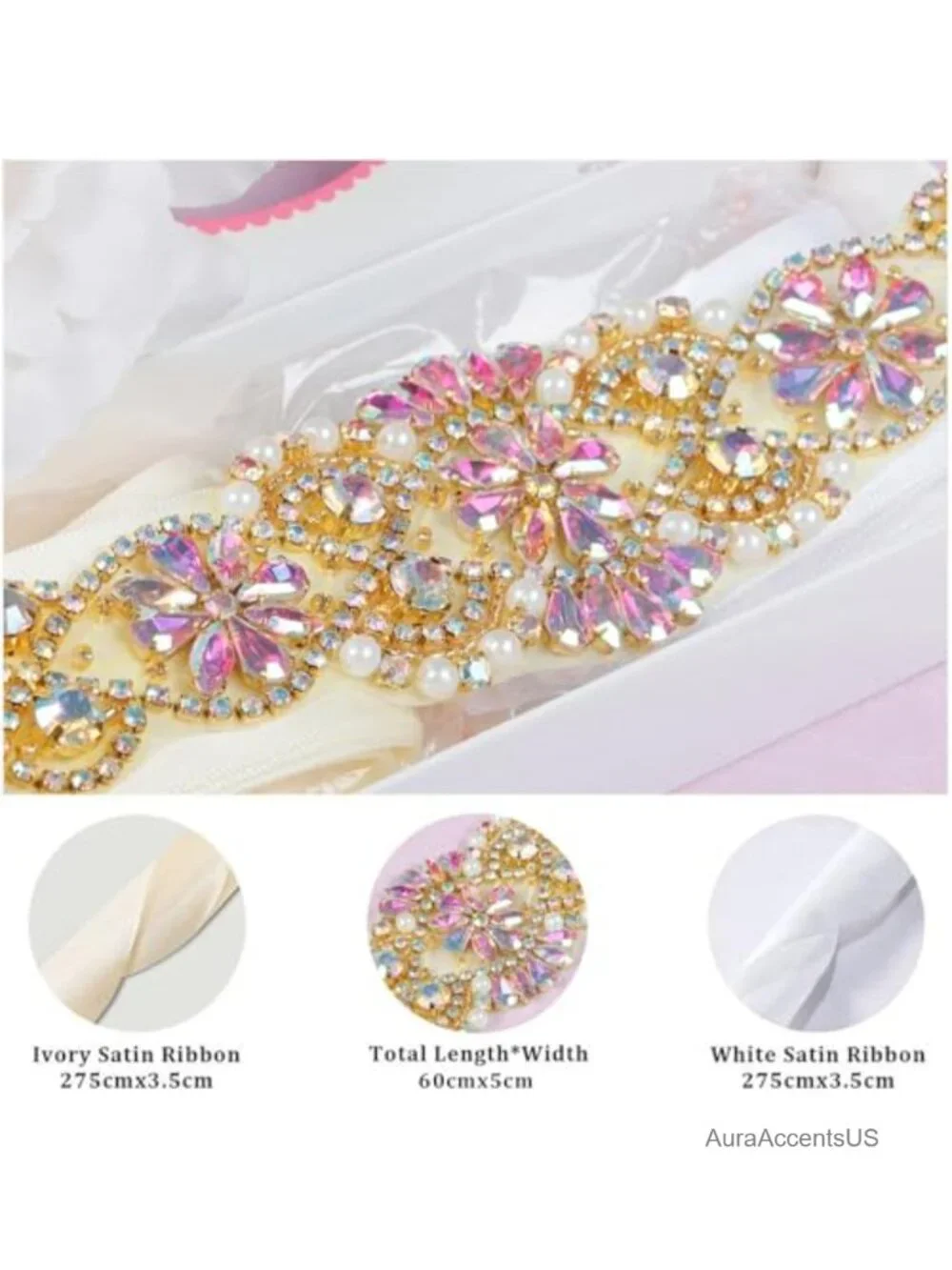 Rhinestone Wedding Belt Sash with Applique Bridal Dress Accessory
